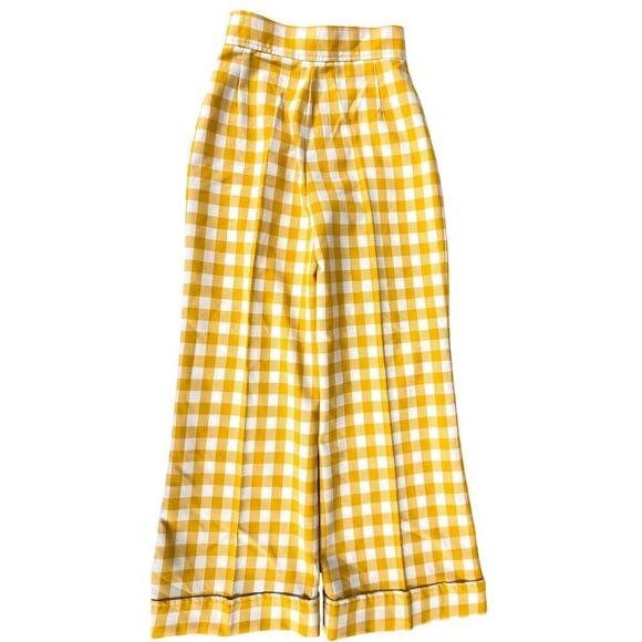 VTG 1970s Miss K 100% Polyester Yellow Checkered Wide Leg Pants Womens XS/S - Picture 2 of 6